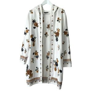 Driftwood Hobo Hippie Floral Embroidered White Cotton Kimono Cardigan Size M